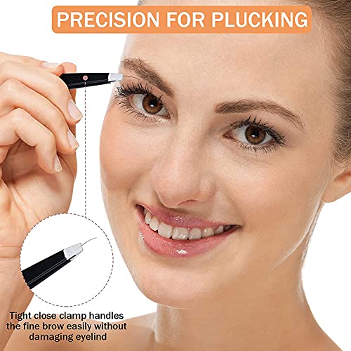 ELECDON 6 Pieces Eyebrow Tweezers Set with Curved Scissors, Eyelash Brush Stainless Steel Brow Remover Tools for Women and Girls, Hair Plucking Daily Beauty Tool with Storage Case (Classic Color)