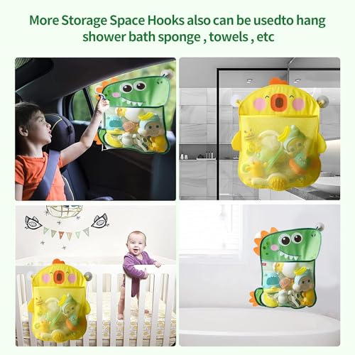 Azonee Mesh Bath Toy Organizer Duck Dinosaur Extra Bath Toy Storage Net 8 Strong Hooks Cute Bathtub Toy Organizer and Bath Shower Caddy Solution for Kids & Bath Toys for Toddlers 2PCS