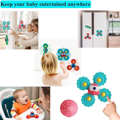 Baby Suction Cup Toys, Azonee 3 Pack Baby Bath Toys, Suction Toys for Kids for Bath and Window, Baby Travel Toys, Toddler Gifts for 6 9 12 18 Months Age Boys Girls (Style C)