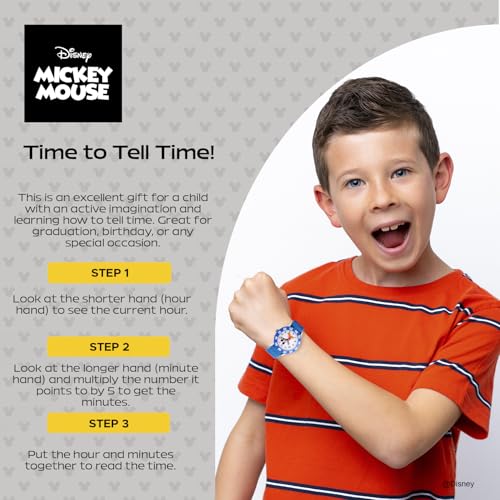 Disney Mickey Mouse Kids' Bezel Stainless Steel Time Teacher Analog Nylon Strap Watch