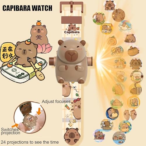 Animal Projection Watch for Kids, Capybara Themed Digital Projector Watch with 24 Fun Patterns, Adjustable Digital Screen Watch for Boys and Girls, Ideal Kindergarten for Ages 3 to 8