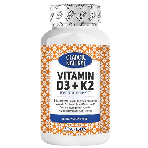 Oladole Natural Vitamin D3 4000 IU + K2 Supplement â€“ 60 Softgels Supports Bone Health, Immunity, Healthy Muscle Function, and Bone Density | Gluten-Free, Non-GMO