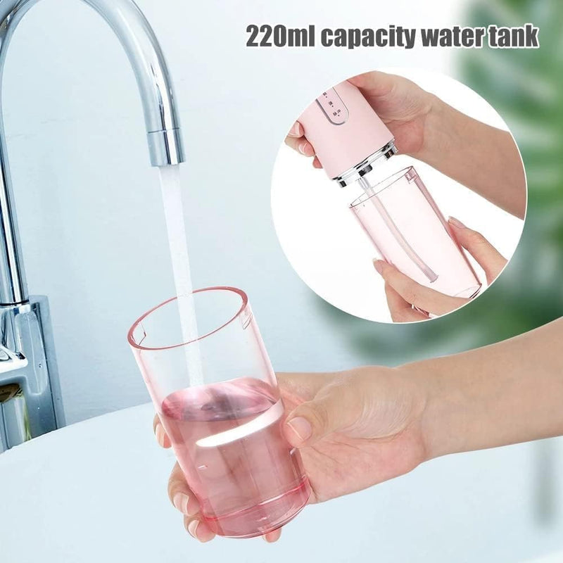 Portable Water Flosser, 220ml Tank, 3 Modes, 4 Jet Tips, Waterproof Dental Oral Irrigator