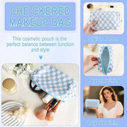 ZLFSRQ 3Pcs Checkered Makeup Bag for Women Large Cosmetic Bag Set Travel Toiletry Bag Makeup Pouch Bag for Purse Pink Zipper Storage Bag Organizer Cute Small Aesthetic Girls Car Essentials Bag