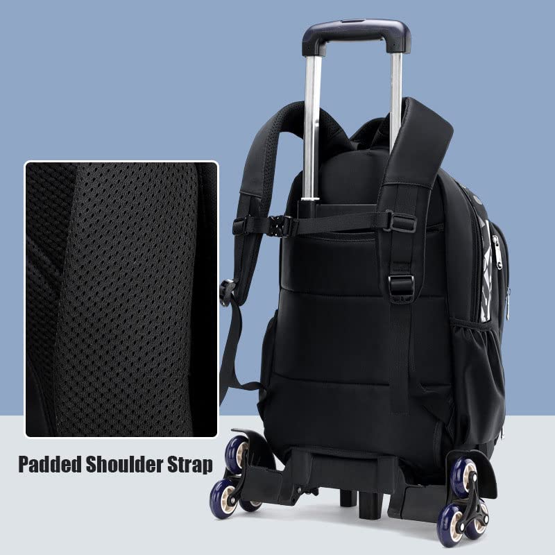 Rolling Travel Backpack Kids Trolley Luggage Bag Primary Junior High School Students Bag with Wheels Girls Boys Large Capacity Wheeled Laptop Bag for Unisex Kids Adults (8002#-Black/Blue)