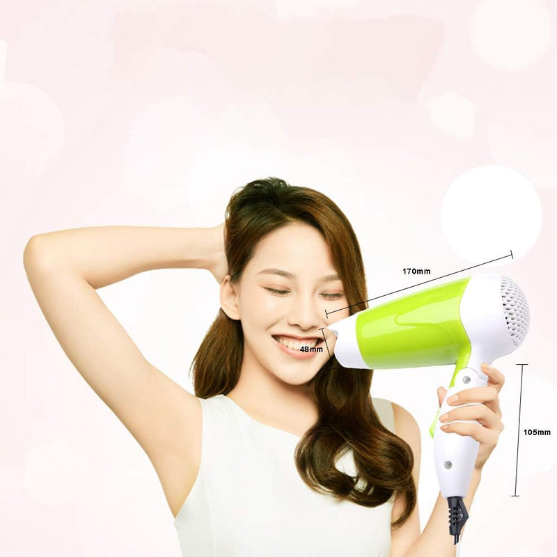 SUNHOME Foldable1200W Mini Hair Dryer. Easy storage hook. Travel portable Hair Dryer Green/White
