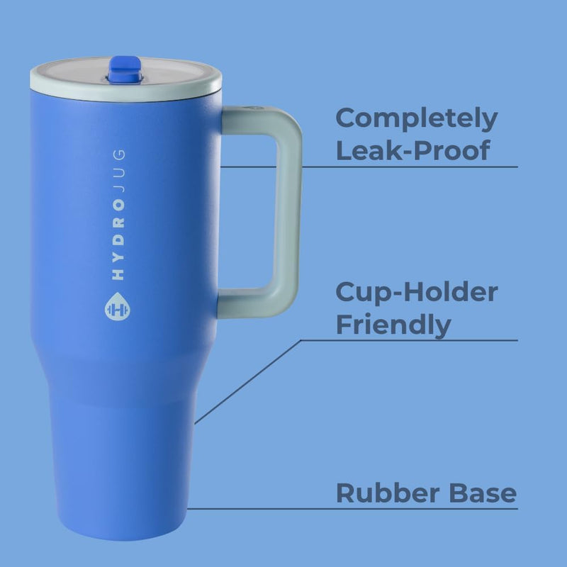 HydroJug Traveler - Modern 40 oz Tumbler with Handle & Simple Flip Straw - Car Cup Holder Friendly, Leak Resistant Water Bottle-Reusable Insulated Stainless Steel & Rubber Base - Gifts for Women & Men