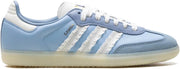 Adidas Samba OG Womens Sneaker, Silver Metallic Cracked Leather, 6.5 - Clear Sky Blue Ruffle White
