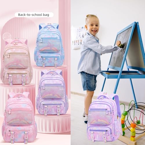KASTWAVE Girls Backpack, Kids Backpack for Girls with Anti-theft Back Pocket, Lightweight School Backpack, Watrer Resistant, Bookbag for Elementary Primary School, Pink/L
