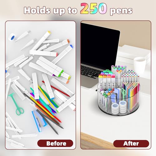 Absonic Acrylic Pen Holder Pencil Organizer, 360-Degree Rotating Pencil Holder, Crayon Organizer for Kids Marker Holder Caddy Organizer for Desk, Kids Desk Organizer for Office Home School Art Supply