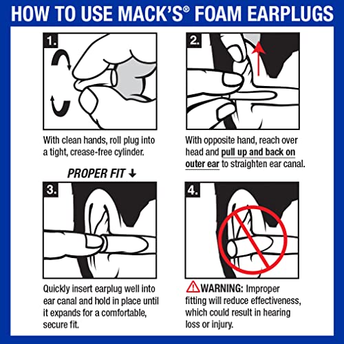 Mack's Ultra Soft Foam Earplugs, 50 Pair - 33dB Highest NRR, Comfortable Ear Plugs for Sleeping, Snoring, Travel, Concerts, Studying, Loud Noise, Work