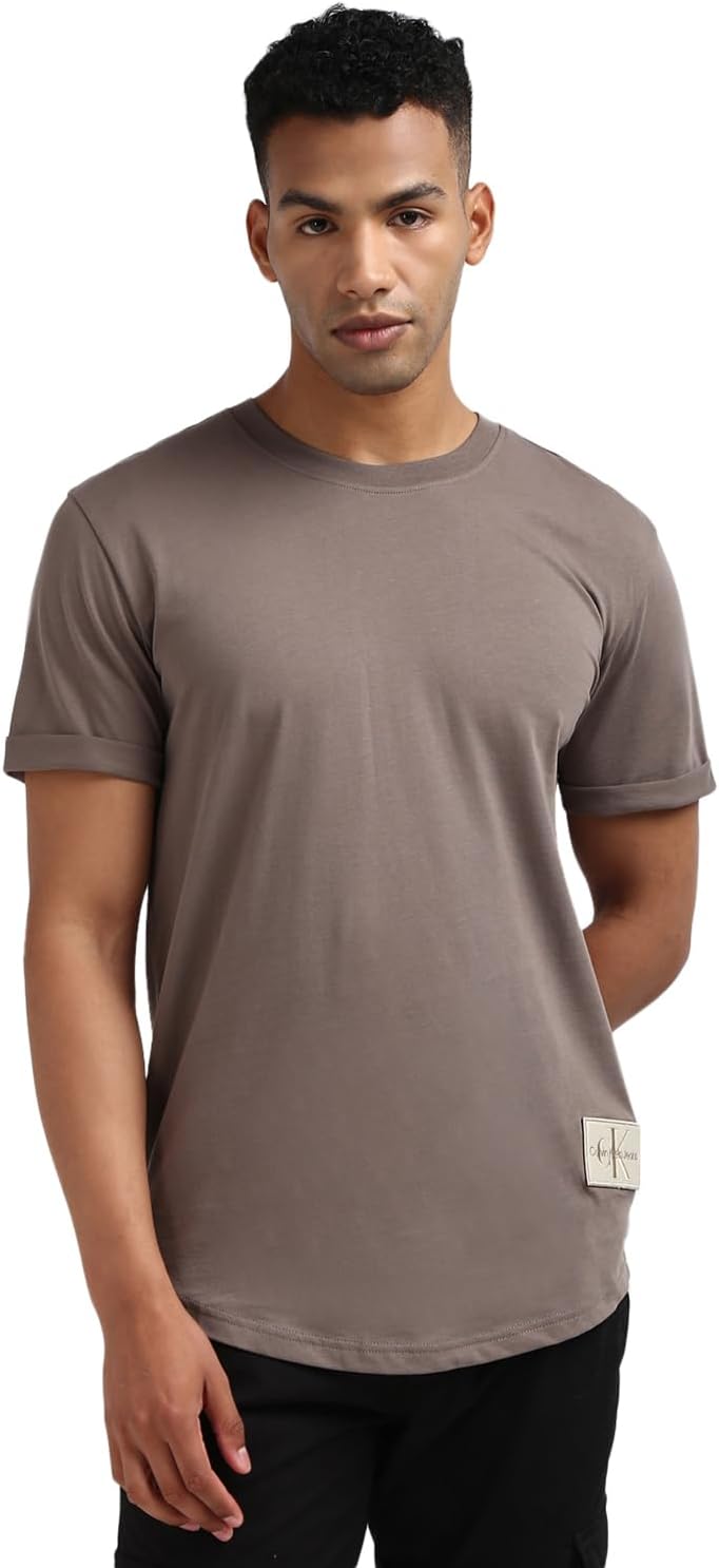 Ck Jeans Mens Long Sleeve Homme-/-tee-shirts-/-t-s-manches-courtes Badge Turn Up Sleeve