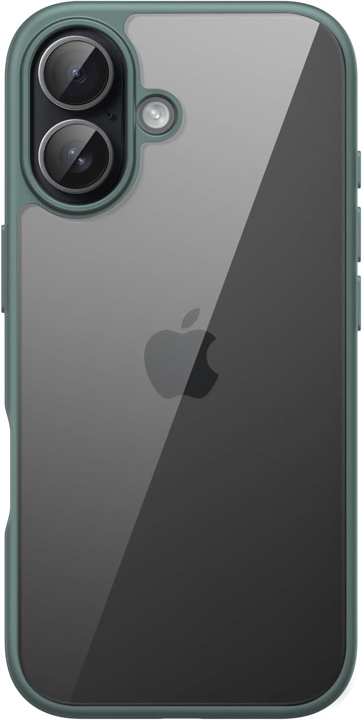 JETech Case for iPhone 17 6.3-Inch, Shockproof Phone Bumper Cover, Solid Color Matte TPU Frame, Anti-Scratch Clear Back (Lavender) - iPhone 17 Dark Green