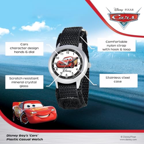 Disney Cars Kids' Stainless Steel Time Teacher Analog Quartz Nylon Strap Watch, CARS, NO SIZE, SS Kids