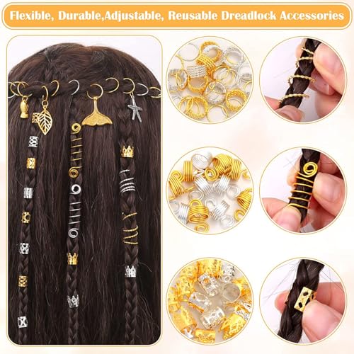 Beauenty 292PCS Gold Hair Accessories for Braids, Beads for Extensions, Stylish Hair Jewelry with Gold Hair Clips