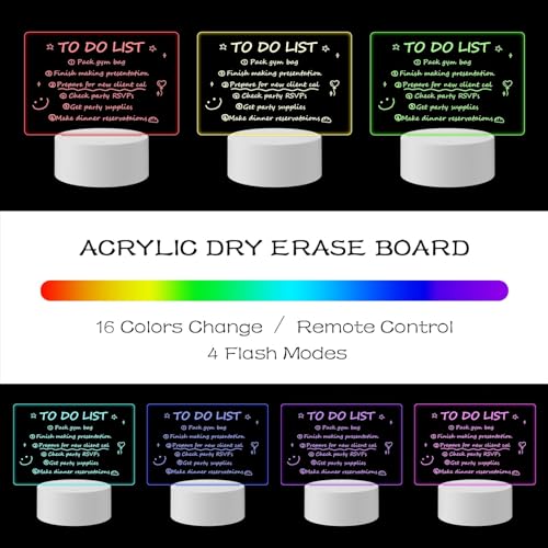 Acrylic Dry Erase Board with Light Up, Led Note Plank Remote Control/16 Colors Change/2Powers Mode Night Light Board, Message Acrylic Sheet DIY with 2 Pens, Birthday Mother's Day Gift