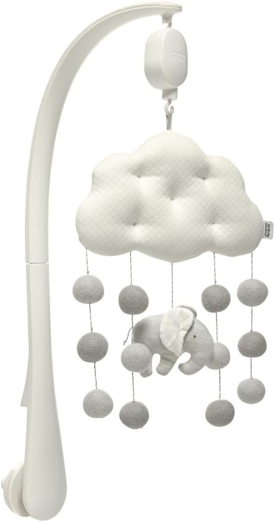 Mamas & Papas Welcome to The World Cloud and Elephant Musical Mobile with Pom Poms, Grey Elephant