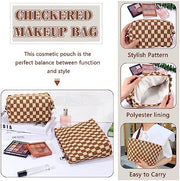 ZLFSRQ 3Pcs Checkered Makeup Bag for Women Large Cosmetic Bag Set Travel Toiletry Bag Makeup Pouch Bag for Purse Pink Zipper Storage Bag Organizer Cute Small Aesthetic Girls Car Essentials Bag