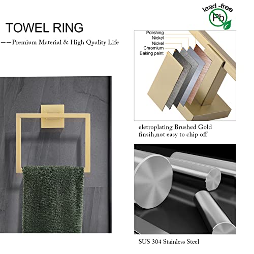 TNOMS Gold Towel Bar Set Bathroom Hardware Accessory Set, 5 Pieces Gold Accessories Stainless Steel Wall Mounted 23.6 in