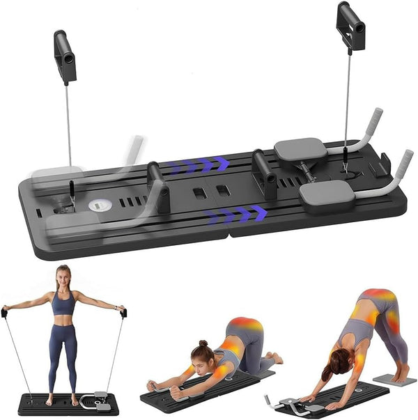 COFOEE Pilates Board, Portable Pilates Reformer Set, Ab Board with Elbow Support and Resistance Bands,Pilates Reformer Board Ab Roller Wheel Abdominal Board Workout Equipment - Black