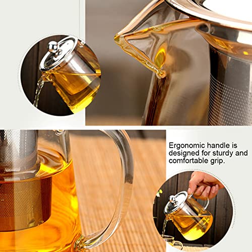 VUCATIN Round Glass Tea Pot, Borosilicate Glass Teapot, Loose Leaf Tea Kettle, 950 ml Borosilicate Glass Heat Resistant Clear Leaf Teapot with Infuser Strainer for Microwavable and Stovetop Safe