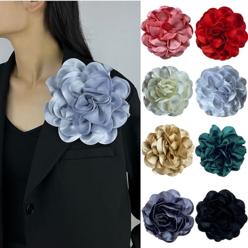 Satin Fabric Rose Flower Extra Large Big Brooches Camellia Flower Oversized Brooch Pin for Women Wedding Party Dance Banquet Dress Suit Ceremony Clothes Accessories Gifts 7.5in