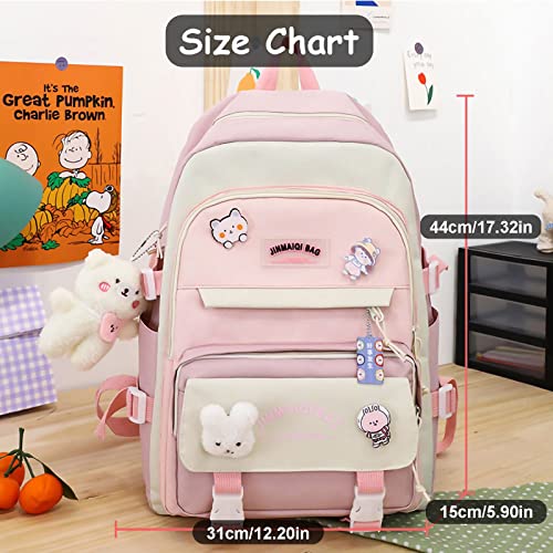 YGYCF Kawaii Backpack 5Pcs Set for Student with Cute Bear Accessories - School Bags for Teen Girls Back to School Supplies