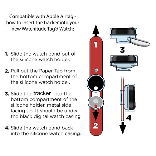 watchitude Tag’d Trackable Kids Digital Watch, Build Up - Compatible with Apple AirTag Application, 35mm White Display