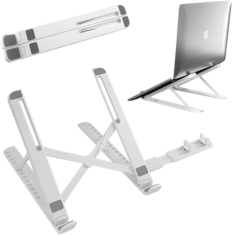 2-in-1 ABS Laptop Stand for Desk and Phone Holder, Adjustable Foldable Laptop Riser Portable Ergonomic Notebook Stand for Laptops/iPad (11-17")