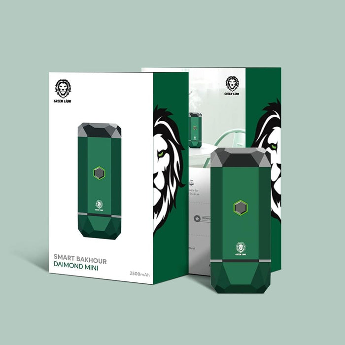 Green Lion Smart Bakhour Rechargeable Electric Car Incense Burner, USB-C Portable Mini Burner, Aluminum Alloy Design, Strong Power for Fast Burning, Long-Lasting Fragrance - Green