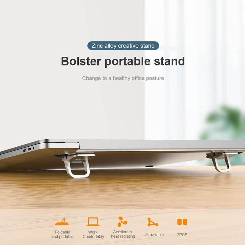Nillkin Laptop Bolster Portable Stand for Laptop & Tablet Zinc-Alloy Foldable Riser with Ergonomic 12 Golden Angle, Airflow Cooling, Non-Slip Pads & Travel-Friendly Compact Design Silver - Silver Bolster