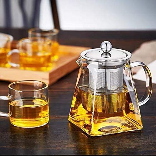 AZSCYN Square Glass Teapot for One with Heat Resistant Stainless Steel Infuser Perfect for Tea and Coffee,Clear Leaf Teapot with Strainer Lid Gift for Your Family or Friends (750 ML)