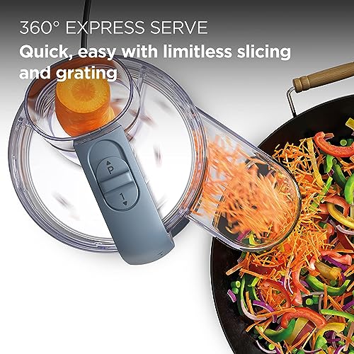 KENWOOD 2-in-1 Food Processor + Chopper 650W with 360° EXPRESS SERVE for Limitless Slicing/Grating, Powerful Versatility, Ultra Compact - Ready to Go in Your Kitchen Drawer FDP22.130GY Grey/Clear
