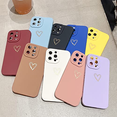 T Tersely Compatible with iPhone 13 Pro Max Case Luxury Gold Heart Pattern Soft Liquid Silicone Shockproof Case for Women Girls Side Cute Plated Heart Pattern Slim Phone Case (Wine Red)