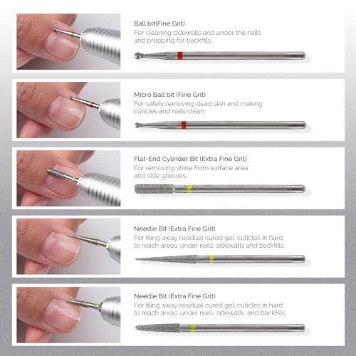 MelodySusie 10Pcs Diamond Nail Drill Bit Set, 3/32'' (2.35mm) Professional Cuticle Nail Drill Bits Kit for Acrylic Gel Nails, Efile Manicure Pedicure Shapen Remove Tools, Home Salon Use(Silver)