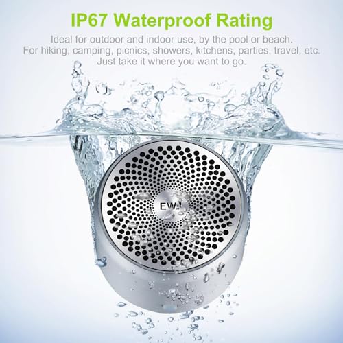 Travel Case Packed, Wireless Mini Bluetooth Speaker with Custom Bass Radiator. EWA A106, Small But Loud, The Next Generation of Portable Speakers for Home, Outdoors, Shower (Silver)1.89 * 1.57 inches