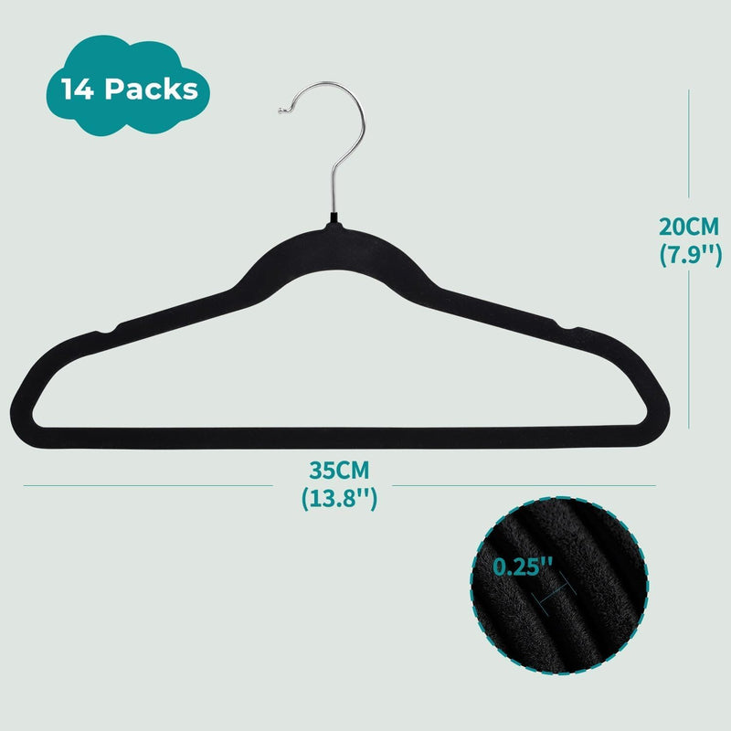 ManGotree 10 Pack 14 Inch Premium Kids Velvet Hangers for Closet, Ultra-Thin Children's Clothes Hangers with 360° Swivel Hook, Sturdy Non-Slip Felt Kids Hangers for Youth (Black)