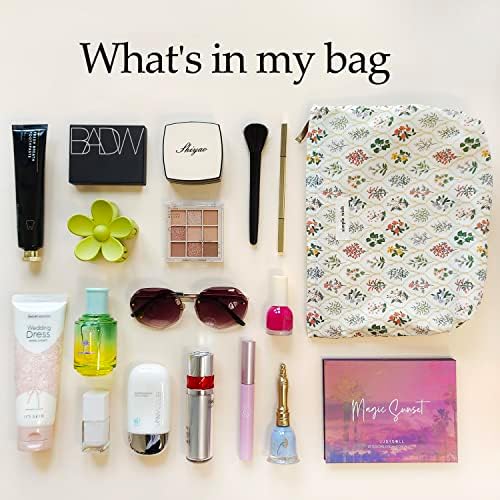 STARDW Flower Cosmetic Bags Makeup Bags for Women and Girls,Travel Makeup Bag Large Capacity Canvas Makeup Bag,Makeup Organizer Bag Zipper Pouch, Embossed pink, Large Capacity Aesthetic Makeup Bags