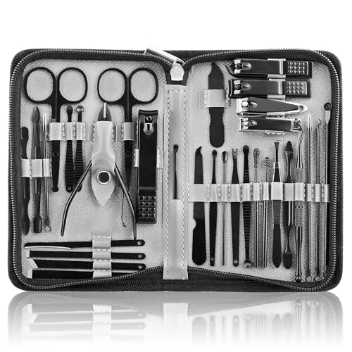 Professional Stainless Steel Nail Clipper Travel & Grooming Kit, 32pcs Pedicure Care Tools, Nail Tools Manicure & Pedicure Set, Stainless Steel Grooming Tools, for Travel