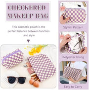 ZLFSRQ 3Pcs Checkered Makeup Bag for Women Large Cosmetic Bag Set Travel Toiletry Bag Makeup Pouch Bag for Purse Pink Zipper Storage Bag Organizer Cute Small Aesthetic Girls Car Essentials Bag