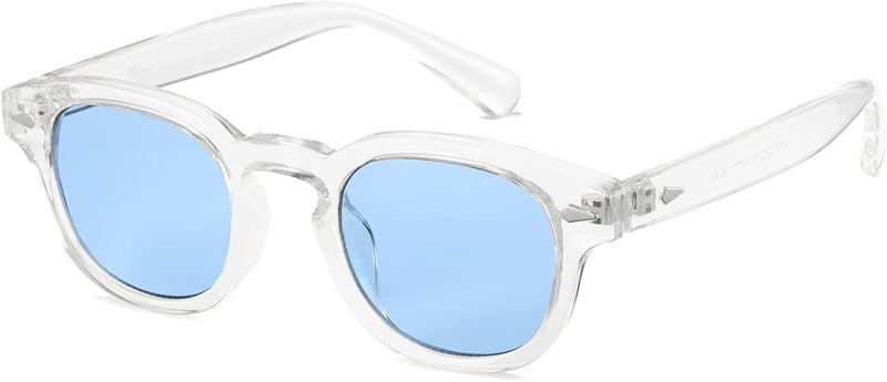 Unisex Vintage Retro Round Style Tinted Sunglasses For Men Women Fashion Circle Sun Glasses 46mm - C25 Crystal Frame/Blue Tinted Lens