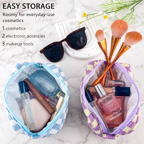 ZLFSRQ 3Pcs Checkered Makeup Bag for Women Large Cosmetic Bag Set Travel Toiletry Bag Makeup Pouch Bag for Purse Pink Zipper Storage Bag Organizer Cute Small Aesthetic Girls Car Essentials Bag