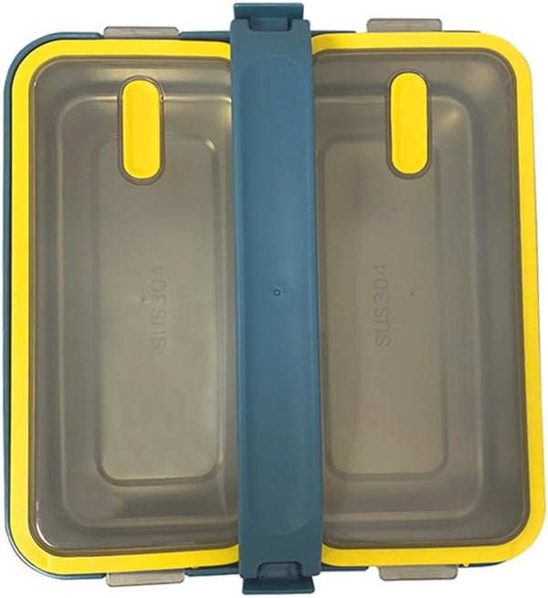 Lunch Box with 2 Compartments Stainless Steel Removable Inner Tray - BPA Free, Leak Proof Bento Lunch Box for Kids Adults - Airtight Food Container (With Handle, Blue)