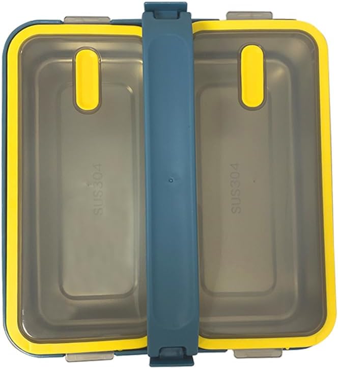 Lunch Box with 2 Compartments Stainless Steel Removable Inner Tray - BPA Free, Leak Proof Bento Lunch Box for Kids Adults - Airtight Food Container (With Handle, Blue)