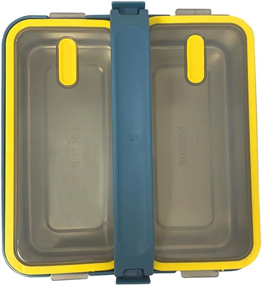 Lunch Box with 2 Compartments Stainless Steel Removable Inner Tray - BPA Free, Leak Proof Bento Lunch Box for Kids Adults - Airtight Food Container (With Handle, Blue)