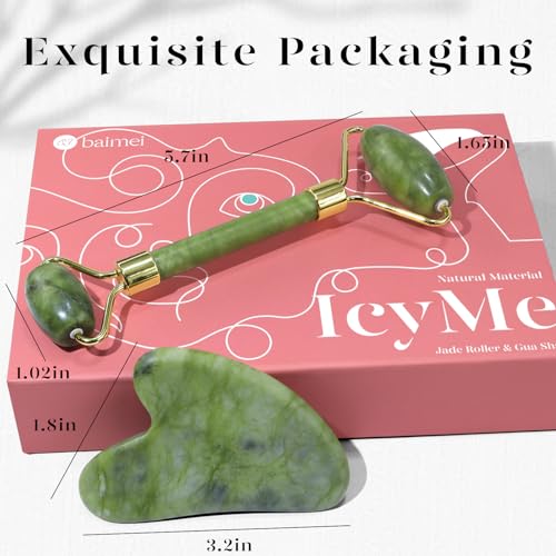 BAIMEI Gua Sha And Jade Roller Tool, Face And Neck Massage Kits, Gua Sha Soothes, Calms And Relaxes Skin, Gifts For Valentine's Day