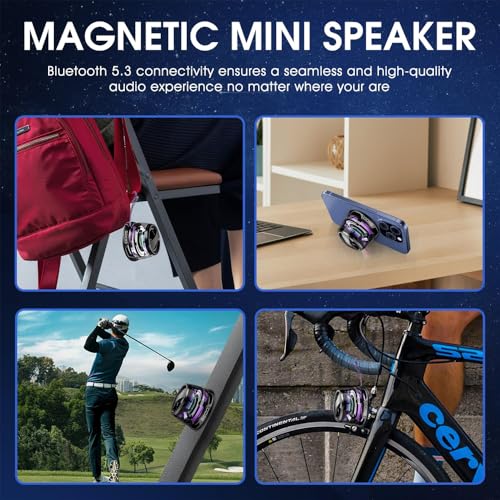 Azonee Magnetic Bluetooth Speaker, Multi-RGB Color Light and Phone Holder, High Sound Quality Mini Bluetooth Speaker for Shower, Bike, Car, Room, Outdoor Gifts for Teens (Black)