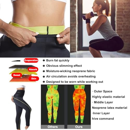 Women's high waist sauna leggings, slimming sportswear, stretch body shaping pants,Black,Small