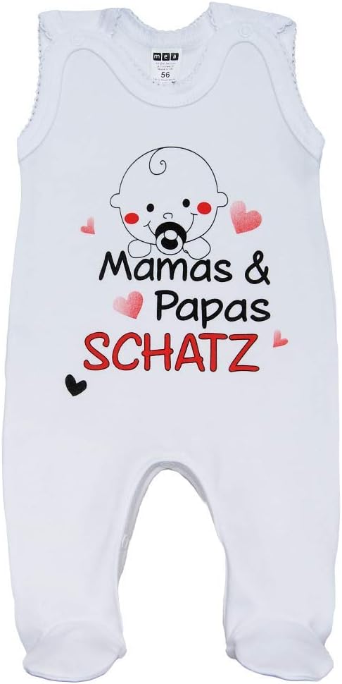 MEA BABY Unisex Baby Strampler mit Spruch Mamas & Papas Schatz,100% Baumwolle. Baby Strampler Weiß. Baby Strampler für Mädchen Baby Strampler für Jungen.