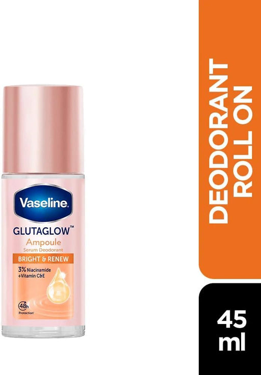 Roll-On Serum GlutaGlow Ampoule Deodorant, Bright Renew, 45 ml, Antiperspirant with Niacinamide and Vitamins C & E, 48-hour protection.
